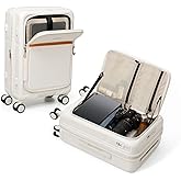ROAMING Expandable 20 Inch Carry On Luggage with Mute Brake Wheels Airline Approved Hard Shell Suitcases with Front Pocket Top Opening Luggage with TSA Lock for Short Business Travel, Beech white
