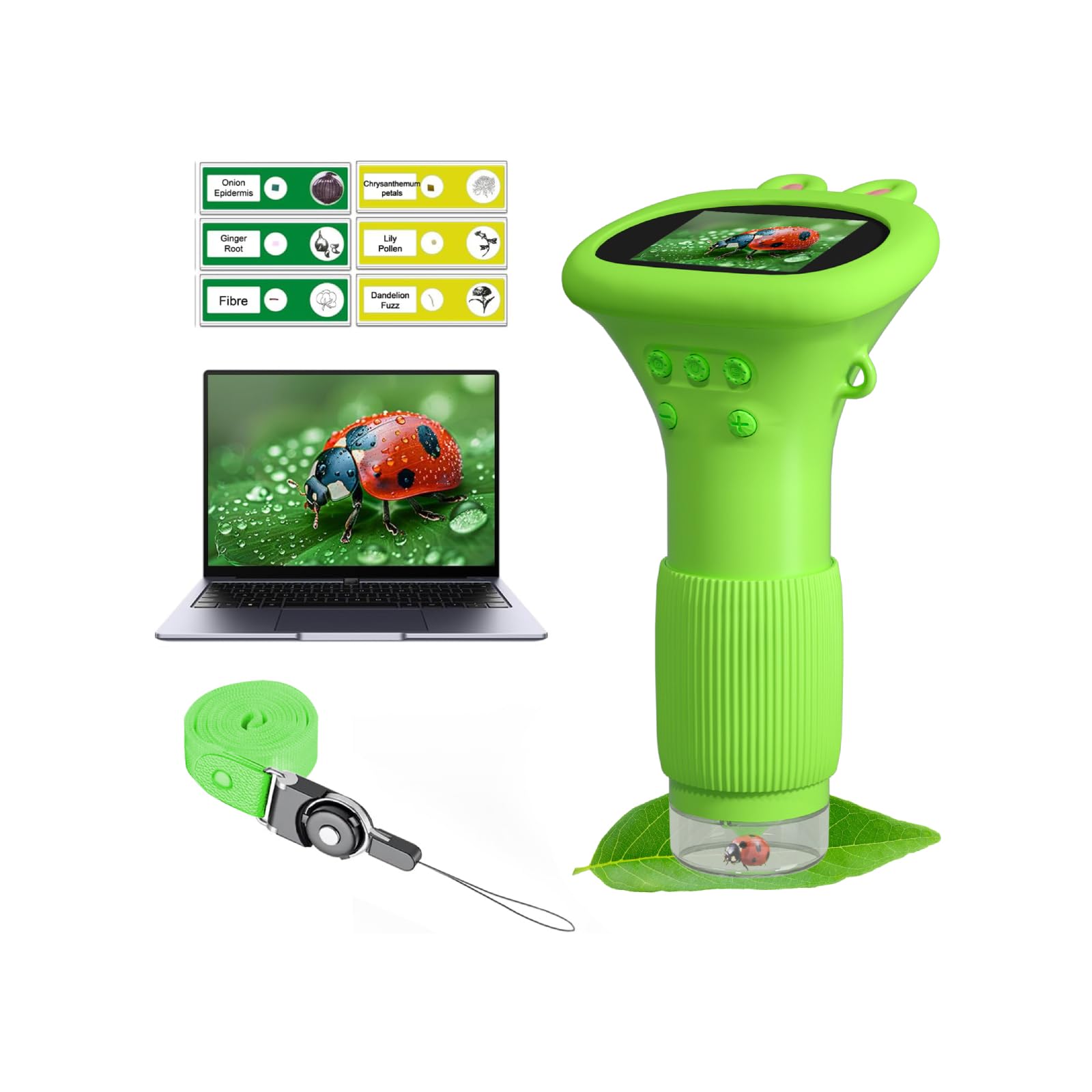 Pocket Microscope for Kids: 1000X Magnifying Glass with Slides for Photo and Video - Portable Science Kits STEM Outdoor Toys – Christmas/Birthday Gifts for Girls Boys Ages 3-12