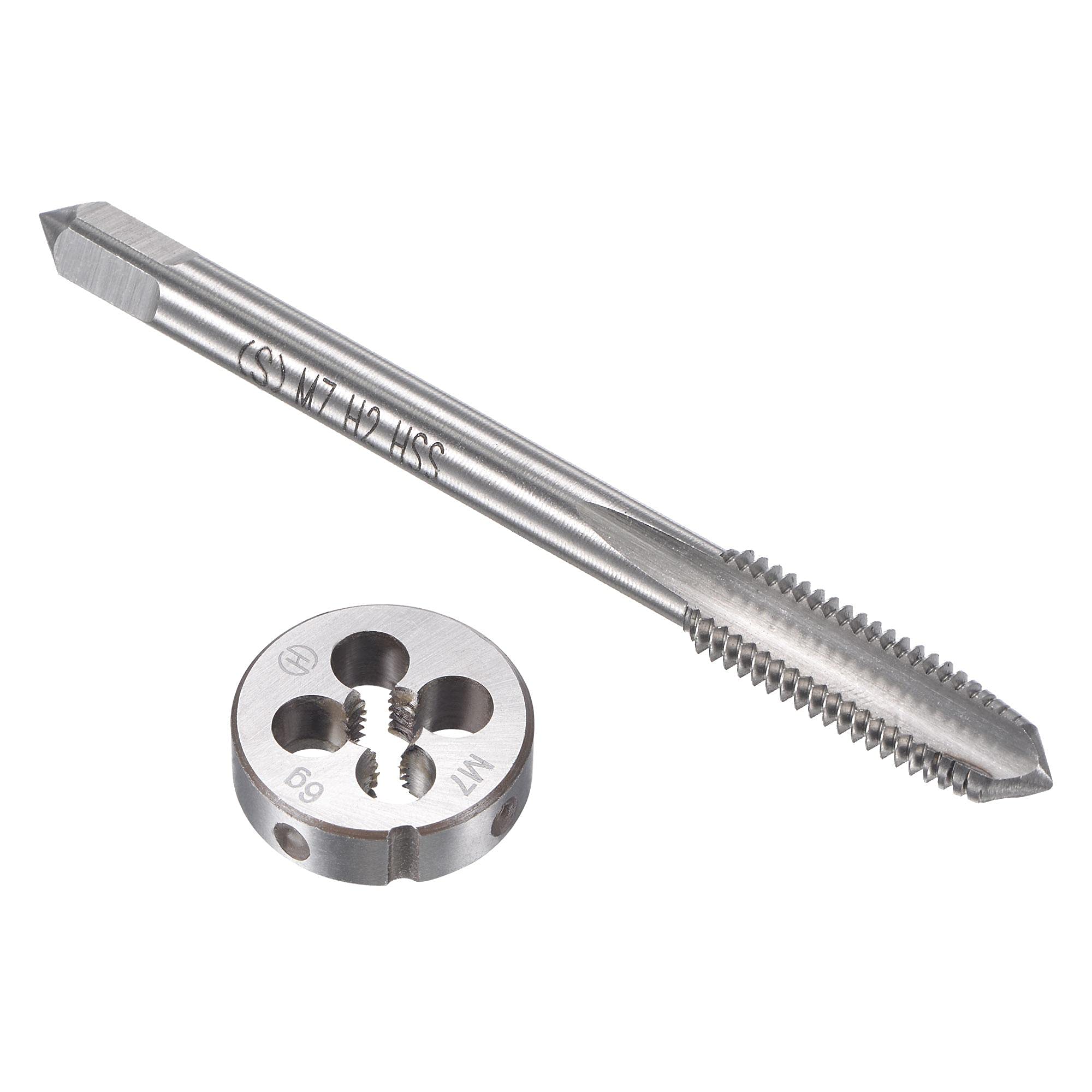 sourcing map M7 x 1mm Metric Tap and Die Set, Machine Thread Screw Tap with Round Threading Die, Tap & Die Kit for Nut Screw Bolt Thread Repair