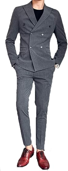 Amazon Fauokaverメンズ スーツ ダブルブレストスタンダードスーツ 男性のファッシュンカジュアルでかっこいいスーツジャケット ビジネス パーティー 披露宴 コート ジャケット 通販