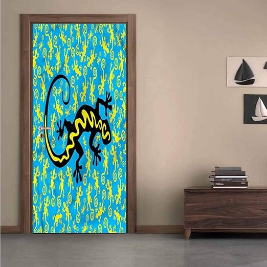 Reptile Door Sticker Wall Paper Hawaiian Dancing Lizard Diy Art