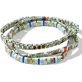 SHINUS BOHO Tila Flat Colorful Beaded Stack Bracelets Set for Women, Trendy Handmade Miyuki Glass Beads Stretch Bohemia Bracelet Festive Holiday Accessories Jewelry Gift.