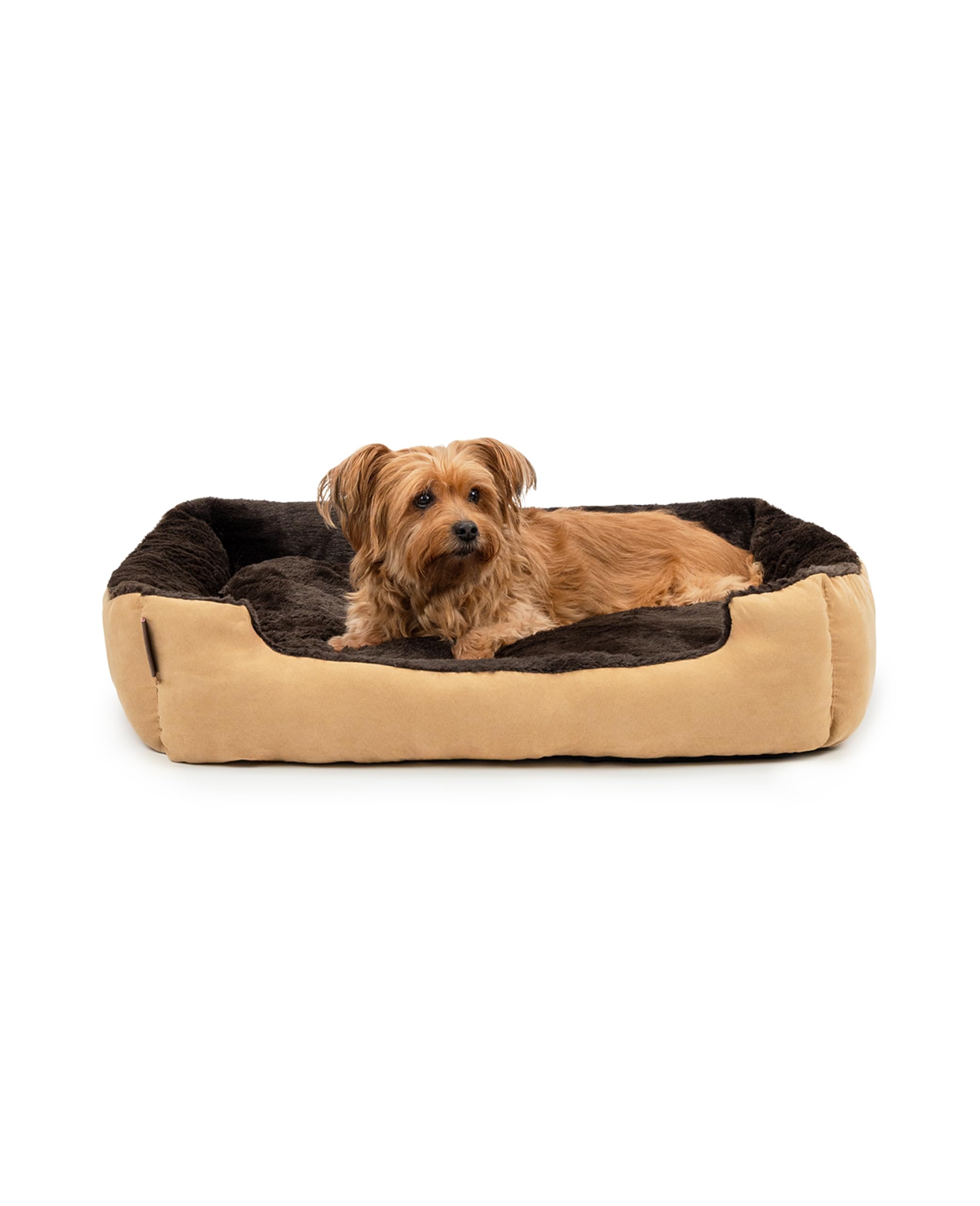 lionto Dog bed with reversible pillow and non-slip underside, robust pet cushion with low entry for dogs and cats of all ages, 75x60 cm, cuddly dog bed, beige/brown