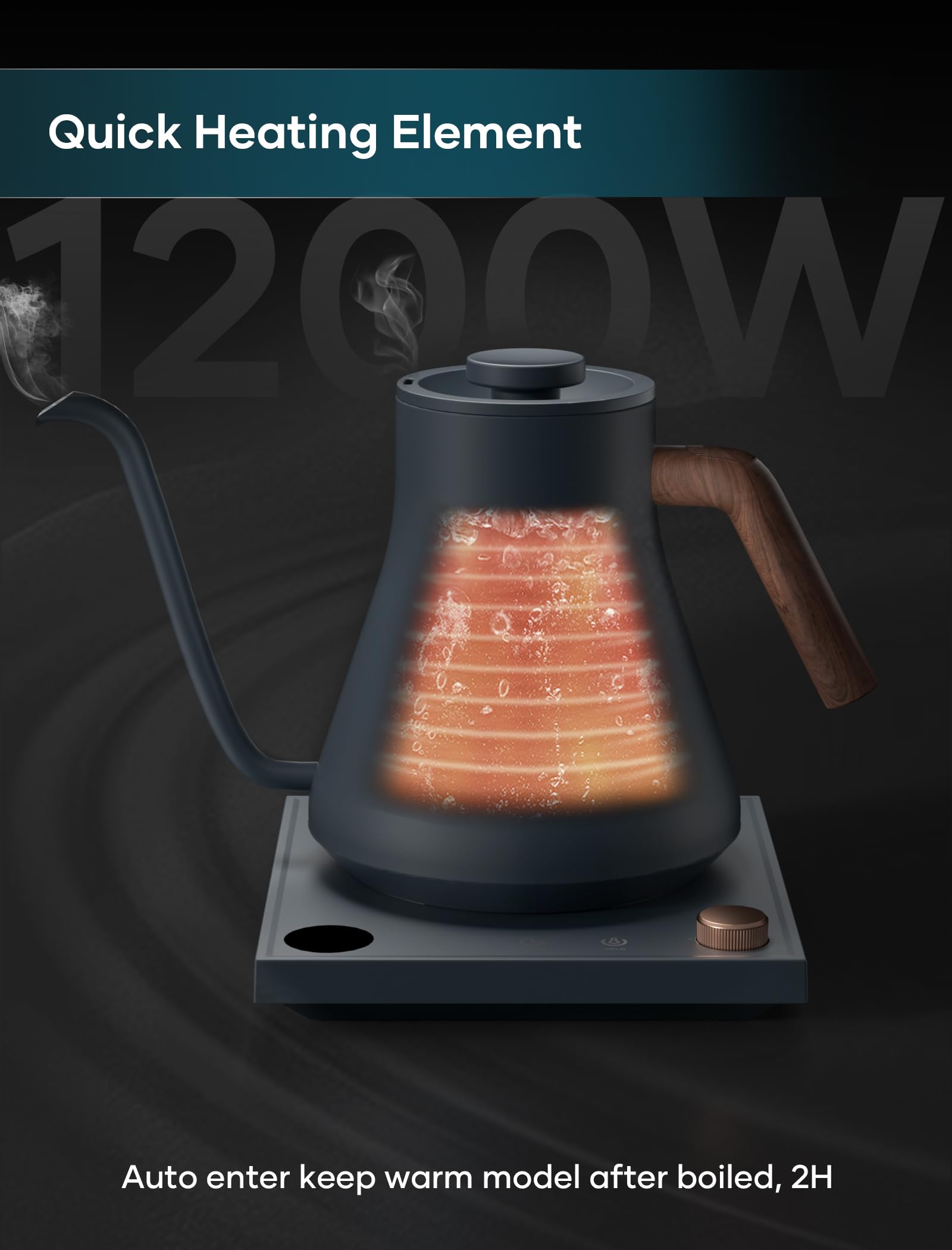 INTASTING Hervidores eléctricos, hervidor eléctrico de cuello de cisne, control de temperatura ±1 ℉, interior de acero inoxidable, calentamiento rápido, para verter sobre café, preparar té, hervir agua caliente, 0,9 L azul marino