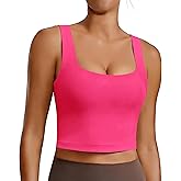 PINSPARK Sports Bra for Women Square Neck Longline Tank Top with Built in Bra
