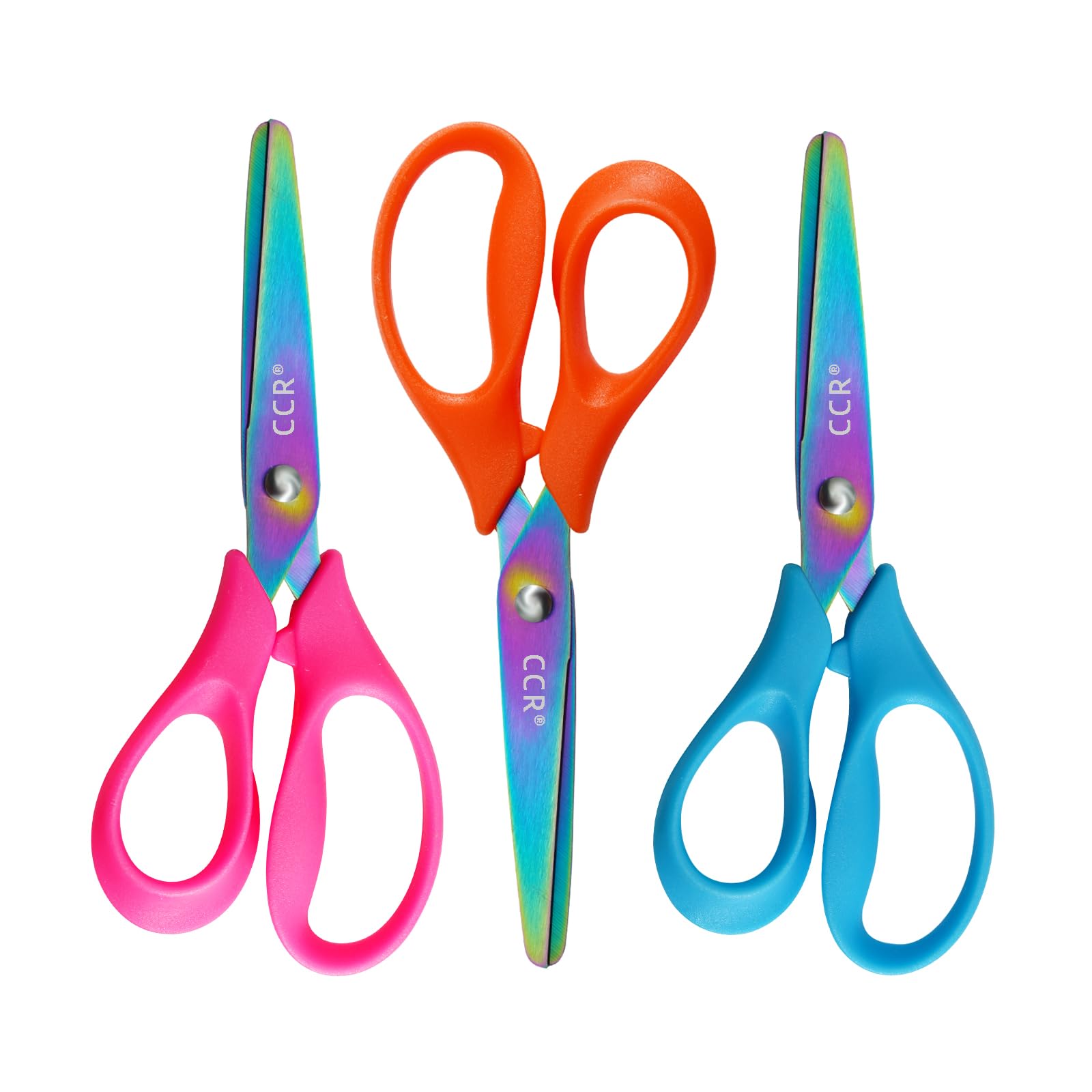 CCR Left Handed Scissors Kids,13cm Left Handed Colored Titanium Children's Scissors,Comfortable Grip Suitable for Classroom,School,Home and Craft Room,3 Pack