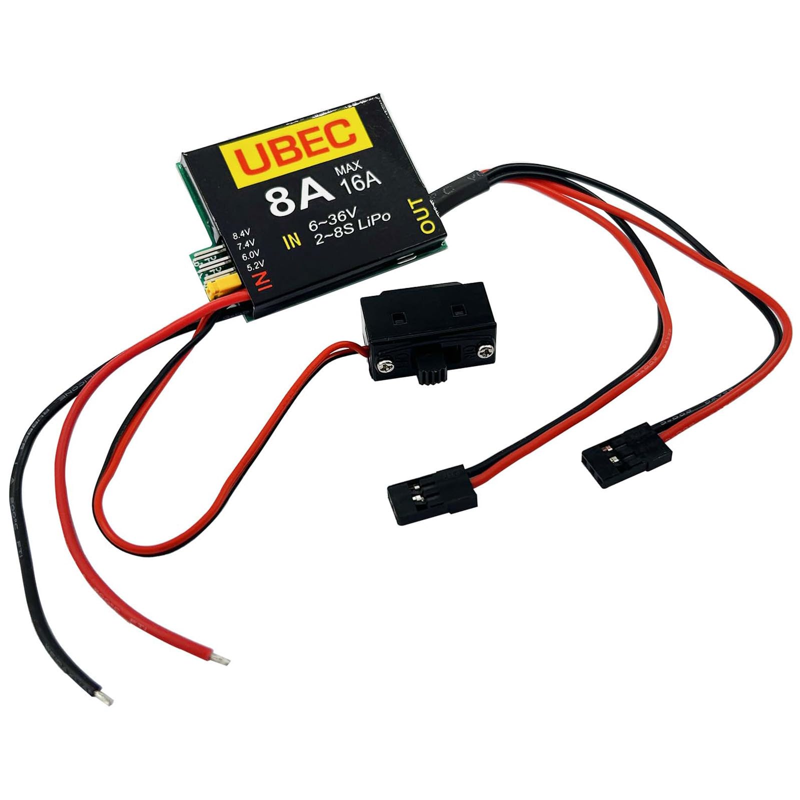 Nuofany 2-8S LiPo UBEC-8A BEC 5.2/6.0/7.4/8.4V Servo Independent Power Supply for RC Car Fixed Wing Airplane Robot