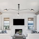 MhyTogn 85" Mid-Century Chandelier, Matt Black Finish with Adjustable 3-Arms Large Pendant Lighting Fixture for Dining Room L