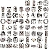 RUBYCA Tibetan Silver Tone Color Spacer Loose Beads Fit European Charm Bracelet Mix 60 Pcs Lot For DIY