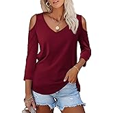 Amoretu Women's Short Sleeve Shirts Cold Shoulder Tops V Neck Blouse Tunic Shirts