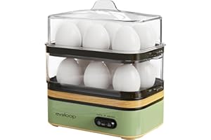 Evoloop Rapid Egg Cooker Electric 12 Eggs Capacity, Soft, Medium, Hard Boiled, Poached, Omelet Maker Egg Poacher & Vegetable 