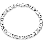 LuxGoth Stainless Steel Figaro Link Chain Bracelet Italian Diamond-Cut Figaro Chain Bracelet for Women Men(6.5,7, 7.5, 8 Inches)