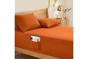 Horbaunal Extra Deep Pocket Queen Fitted Sheet Only - Fits Up to 24 Inch Mattress - Luxury 1800 Thread Count - Microfiber Burnt Orange Fitted Bed Sheet Queen Size