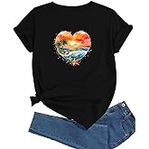 J&DHUASHA Women's T-Shirt Short Sleeve Crewneck Graphic Tees Printed Casual Summer Tops