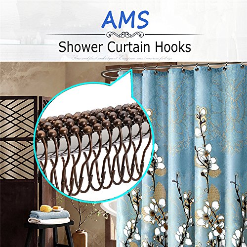 AMS Shower Curtain Hooks Rings - 100% Stainless Steel - Decorative with Polished Metal Frame,Set of 12 Rings (Bronze) - Thumbnail 5