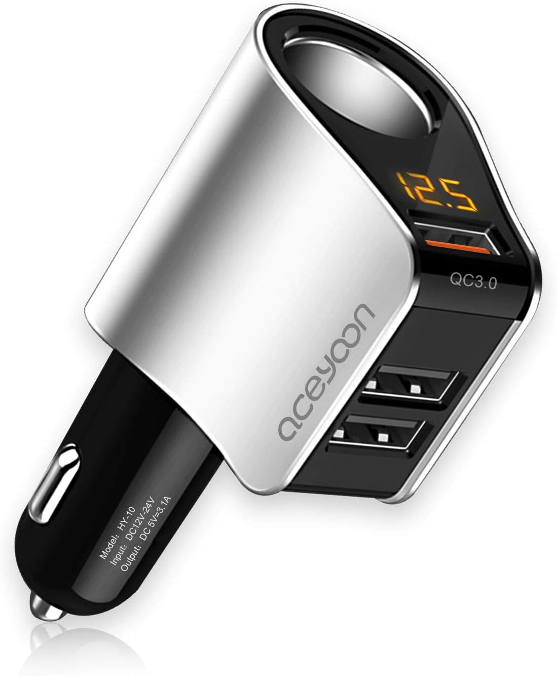 aceyoon QC 3.0 Car Charger 70W 3 Port in Car Charger USB 5V 3.1A Cigarette Lighter Adapter Fast Charger LED Display…