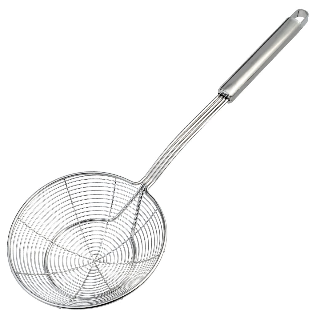 cnomgLQB Stainless Steel Skimmer Strainer, Wire Skimmer with Spiral Mesh, Professional Grade Handle Skimmer Spoon Ladle for Pasta Chips