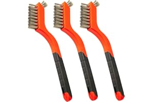 WMXXBRU Wire Brush Set 3pcs - Stainless Steel Bristles with Curved Handle Grip for Rust Removal, Dirt, Paint Scrubbing, Crevice Cleaning Brush for Bathroom Gap, Kitchen, Bathroom, Window, Vehicle, Faucets