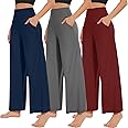 NEW YOUNG 3 Pack Women's Wide Leg Pants with Pockets High Waist Loose Sweatpants Casual Lounge Yoga Workout Palazzo
