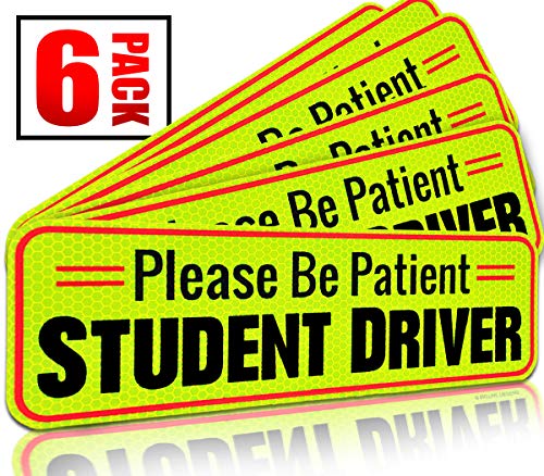 Student Driver Magnet Car Signs for The Novice or Beginner. Better Than A Decal or Bumper Sticker (Reusable) Reflective Magnetic Large Bold Visible Text (10" Be Patient Reflective- 6 pk)
