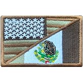 Tactical USA/Mexico Friendship Flag Embroidered Patches (1 Pack) - 2"x 3.15" American/Mexican Flag Military Uniform Emblem Patch - Loop &amp; Hook Fasteners for Tactical Garment &amp; Gears(Brown)