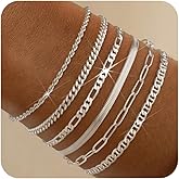 SUPNEER 6 Pcs Gold Bracelets for Women Dainty Gold Bracelet Stack for Teen Trendy 18k Gold Plated Cute Stackable Cuban Link Chain Bracelets Set for Daughter Non Tarnish Adjustable