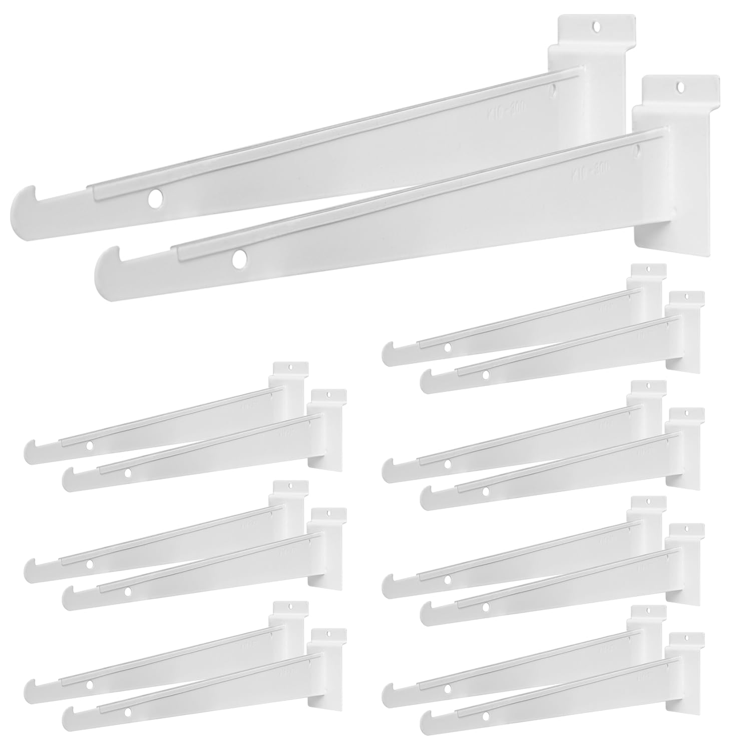 Photo 1 of 16 Pack Slatwall Knife Shelf Bracket, 14 inch Heavy Duty Shelf Bracket for Slat Wall, White Metal Slatwall Accessories with Lip for Slatwall Panels Shelving Display Household Commercial