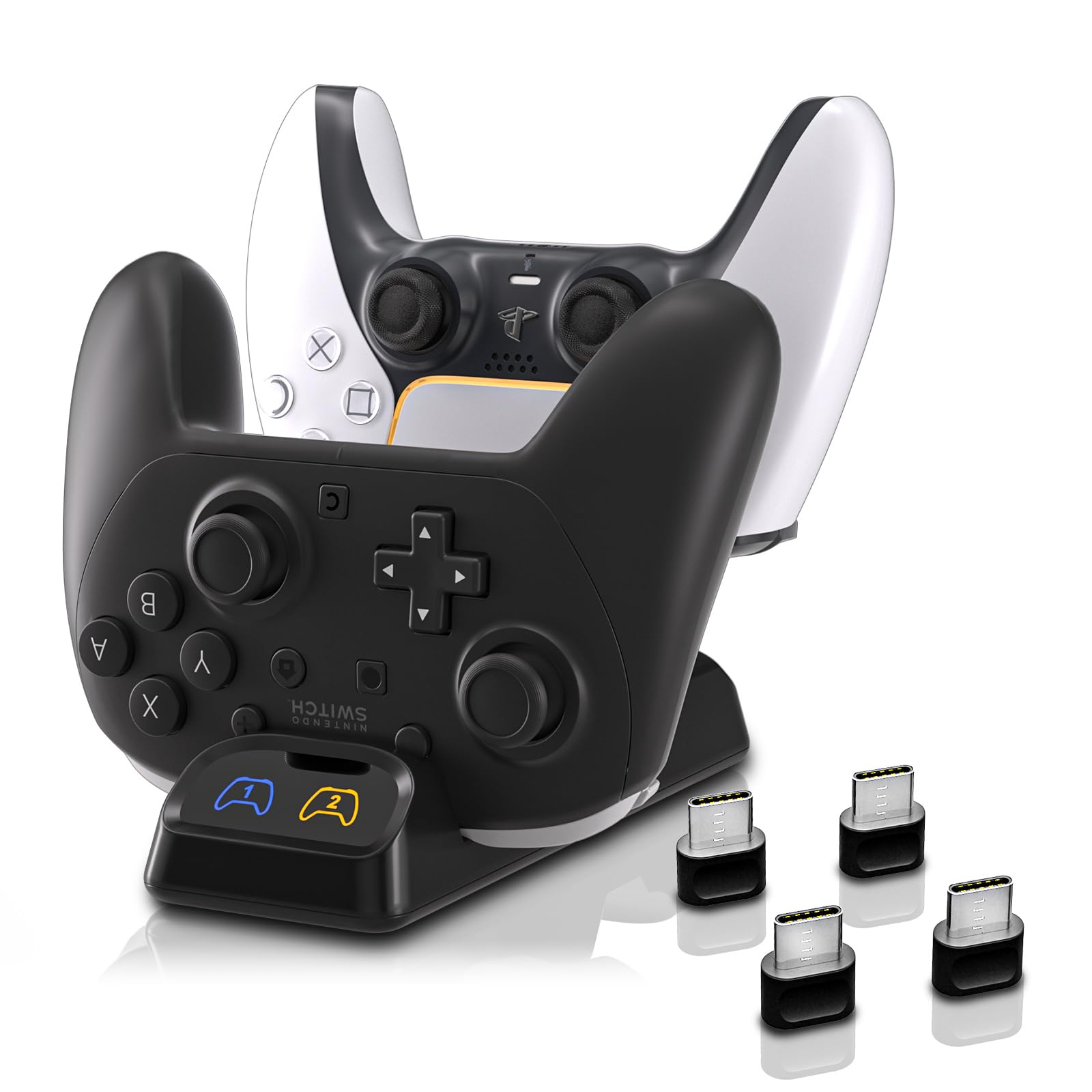 ECHZOVE Switch 2 Pro Controller Charger Dock – Dual Fast Charging Station for Nintendo Switch Pro, PS5, Xbox Series X/S – LED Status Display, Type-C Adapter, Compact Design