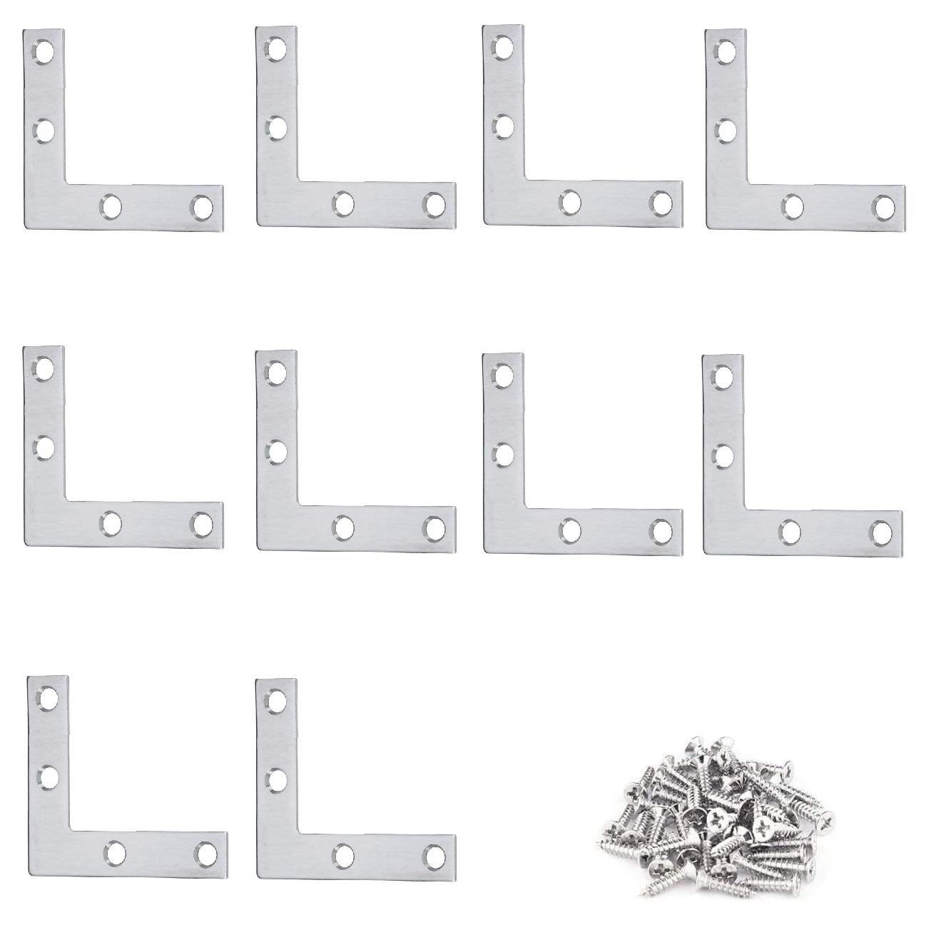 TERF® 10 Pcs Zinc Plated Steel 75mm X 75mm Flat L Shaped Corner Repair Brace Bracket Joining Fixing Self Support Repair Plates Connector with Fixing Screw