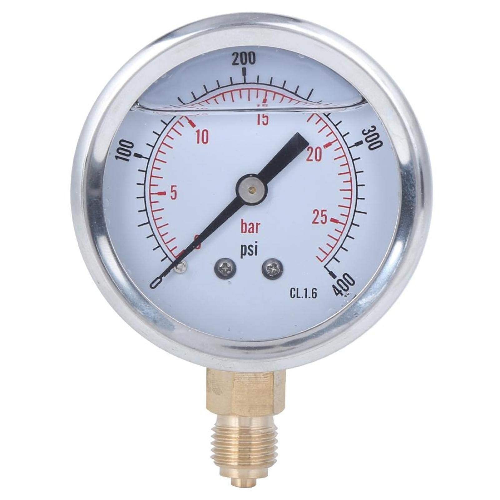 Y60 Water Pressure Gauge 1/4BSP Oil Filled Pressure Gauge Meter 0-25bar 0-400psi for Machinery Petroleum Chemical Industry