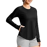 Women's UPF50+ Sun Protection Shirts with Zip Pocket Long Sleeve Workout Tops for Swimming Hiking Quick Dry Rash Guard