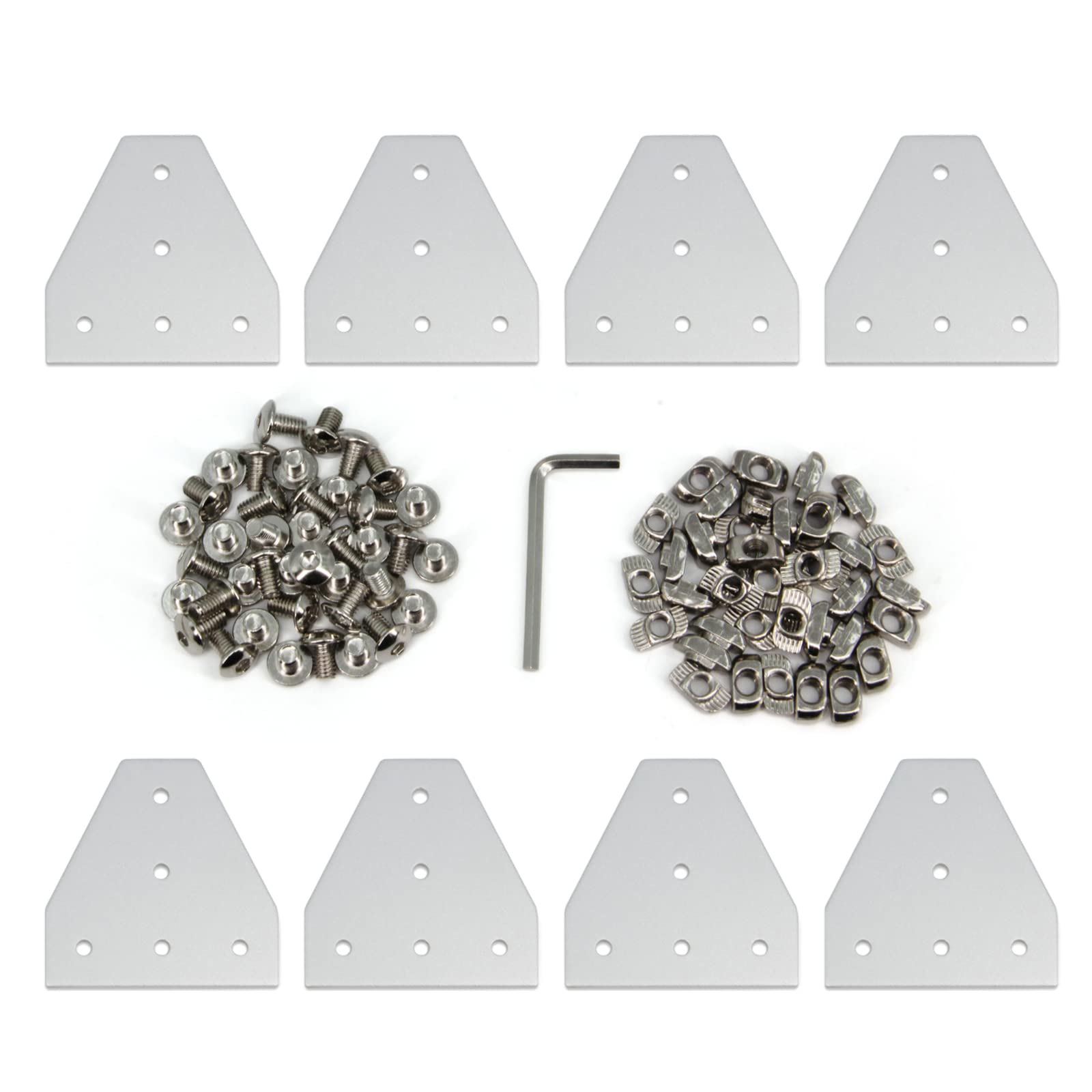 Zeberoxyz 8PCS/Kit Silver T Shape Corner Bracket Plate with Screws and T-Nuts, 5-Hole 90 Degree Joint Board Plate for 3030 Series Aluminum Profile 3D Printer Frame (3030 Series Silver-T with Nut)