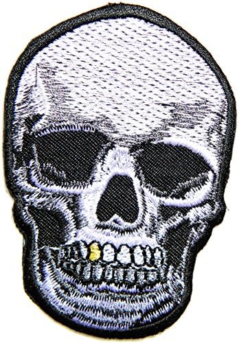 Gold Teeth Skull Ghost Logo Biker Lady Rider Hippie Punk Rock Heavy Metal Tatoo Jacket T-shirt Patch Sew Iron on Embroidered Sign Badge