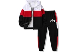 Klyatpxoen Boys Clothes 2 Piece Color Block Zip Hooded Sweatshirt & Pant Kids Fall Outfits Size 6-12 Years