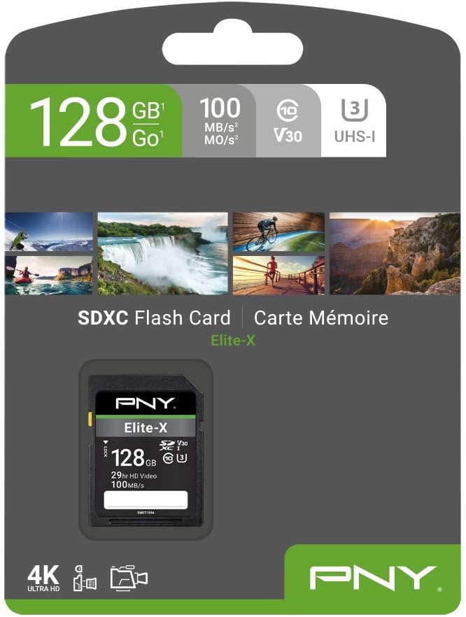 PNY 128GB Elite-X Class 10 U3 V30 SDXC Flash Memory Card: Computers & Accessories