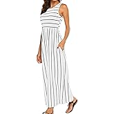 Hount Women's Summer Sleeveless Striped Flowy Casual Long Maxi Dress with Pockets