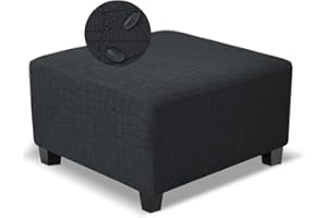 TOPHMDECOR Square Ottoman Cover,Soft Stretch Jacquard Slipcover with Dual Waterproof Layers,Washable Furniture Protector for Pets,Large,Dark Gray