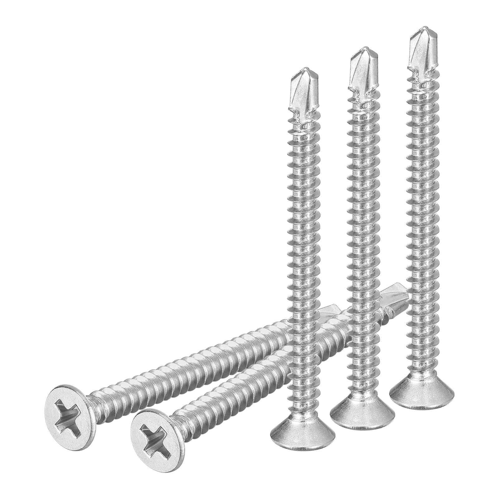 DTGN 50Pcs ST4.2x50mm Self Drilling Screws, 410 Stainless Steel Flat Head Phillips Sheet Metal Screw - Good for Wood to Metal, Furniture - Silver