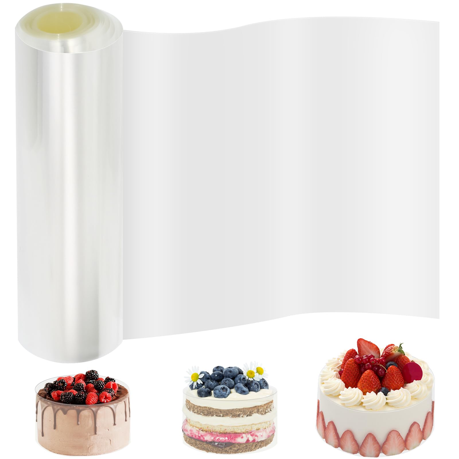 Cake Collars, ADERTOS 30cmx10m Thickened Acetate Cake Strips Transparent Acetate Roll Clear Mousse Cake Sheets Baking Surrounding Edge Tools for Chocolate Cake Mousse Cake, Crafting Decorating