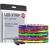 BTF-LIGHTING 16.4FT WS2811 Smart IC RGB DC12V FCOB COB LED Strip Light | UL Listed 720LEDs/m High Density Color Chasing Light 12mm Width Black PCB for Home DIY Lighting(No Adapter or Controller)