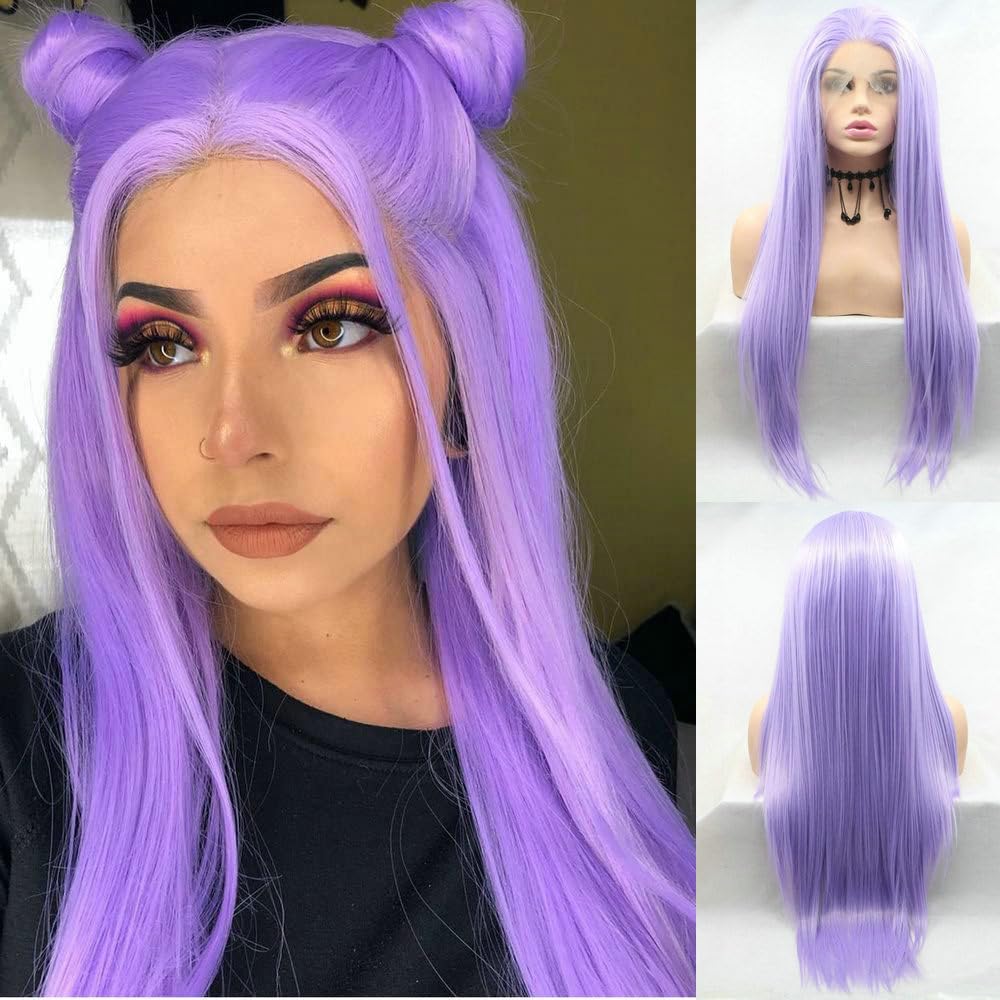 13x3" Pre Plucked Long Straight Colorful Wigs for Women Natural Looking Heat Resistant Fiber Synthetic Lace Front Wigs for Replacement/Party/Cosplay/Costume/Daily Use (Lavender Purple)