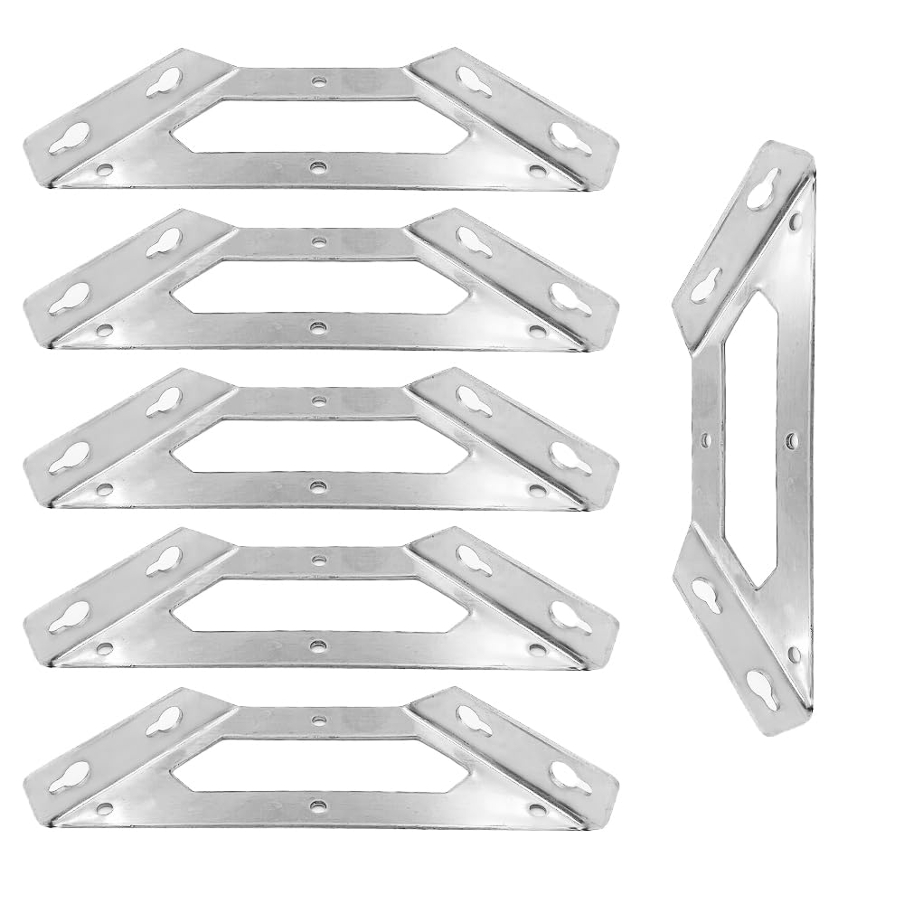 ONEBO 6 Pcs Stainless Steel Corner Brackets, Angle Brackets, Invisible Shelf Brackets, Heavy Duty Triangular Bracket, for Cupboard, Cabinet, Chair Fixing(Without Screws) — image 1