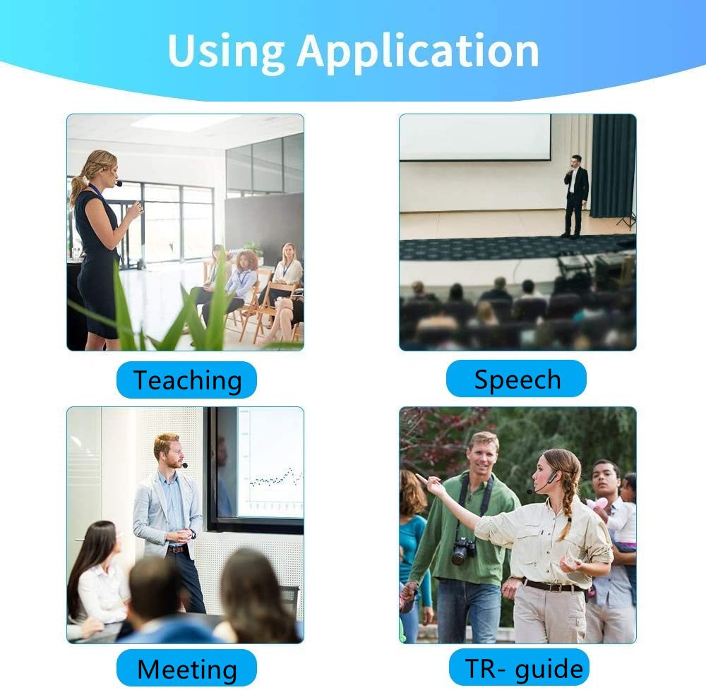 Wireless Microphone Headset, 2.4GHz, 165ft Range, Dual Micro USB Charging, Compatible with Voice Amplifier, Camera Recording, PA System