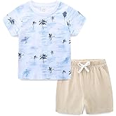 TITAREEY Toddler Baby Boy Summer Outfit Kids Cotton Printed Clothes Casual Short Sleeve Shirt Pants Set