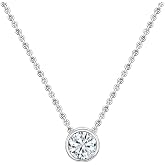 ALLORYA Lab Grown White Diamond Solitaire Bezel Set Pendant Necklace | 0.50 Ctw | Round | Women | 10K Real Solid Gold