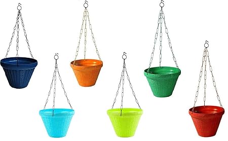 TRUPHE Plastic Hanging Pot, Red, Green, Yellow, Set of 6