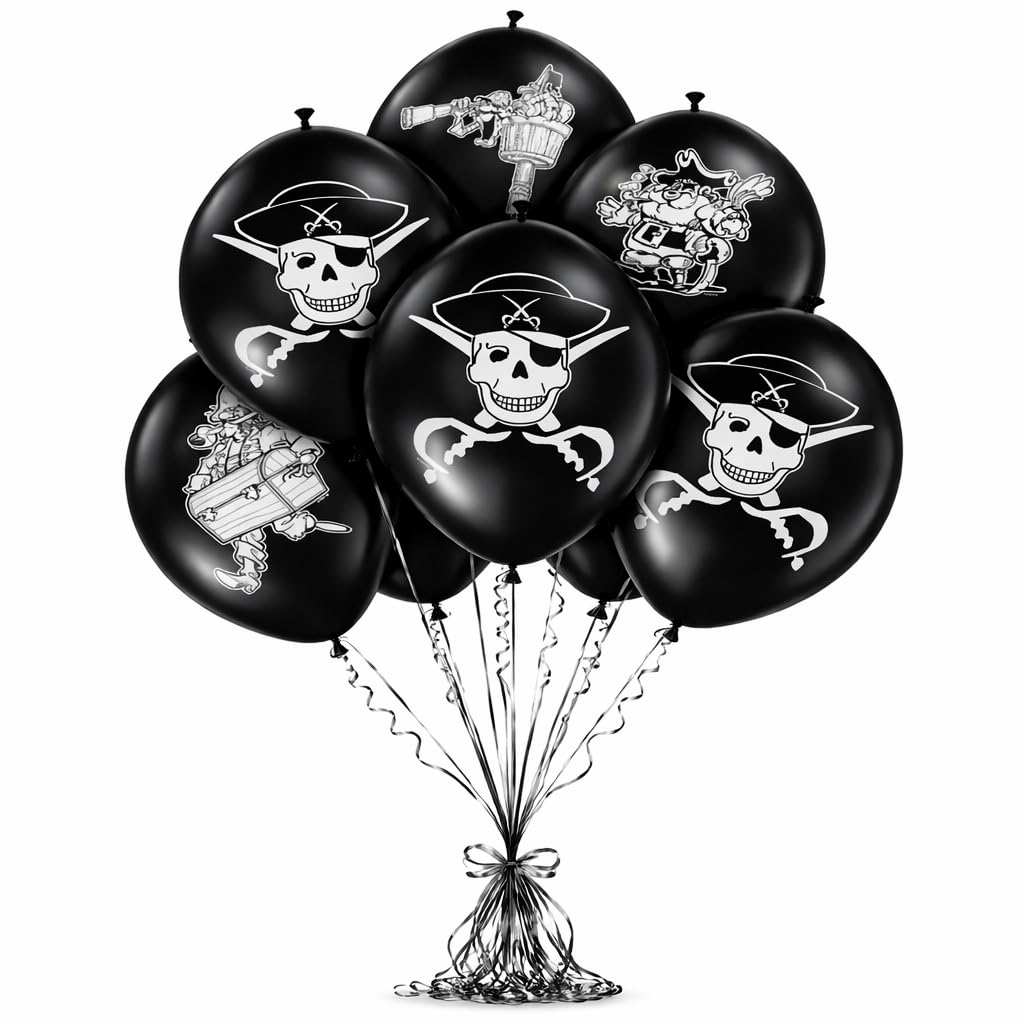 Folat - Pirate Party Themed Balloons - Black and White - 12In / 30cm - 8 pieces