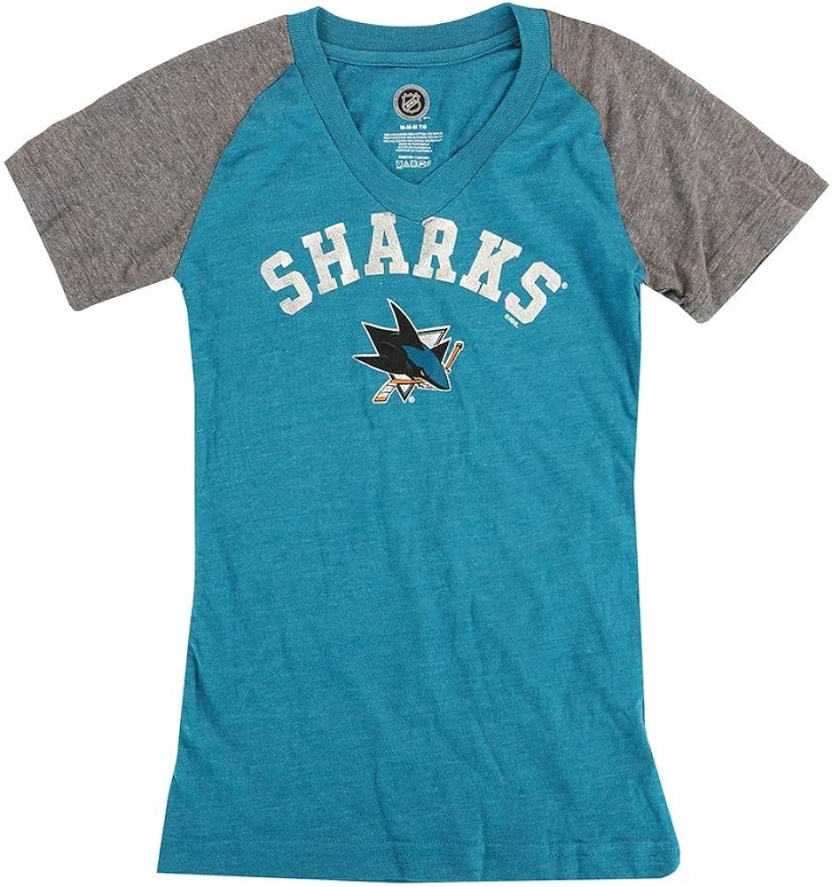 OuterStuff San Jose Sharks NHL Girls Teal Triblend Heathered V-Neck T-Shirt