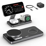 UEQ Foldable 3 in 1 Wireless Charging Station for Apple Magsafe Charger Stand,Fast Magnetic Wireless Charger Station for iPhone 17 Air 16 15 14 13 12 Series,Airpods Pro,Apple Watch Ultra (Pure Black)