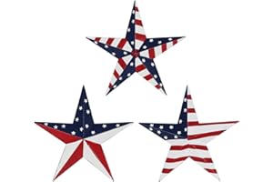 YEAHOME 4th of July Decorations Outdoor, 3 PCS Metal Star Wall Art for Fourth of July Decor, Blue Red White Patriotic Decor Memorial Day Decorations for Outdoor Garden